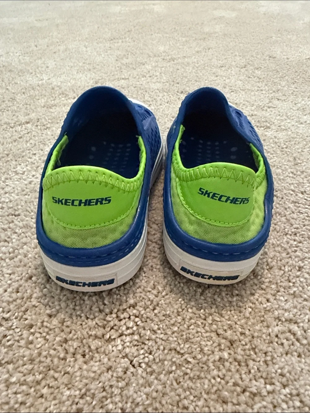 Skechers Boys Blue Slip-On Water Shoes with Lime Interior